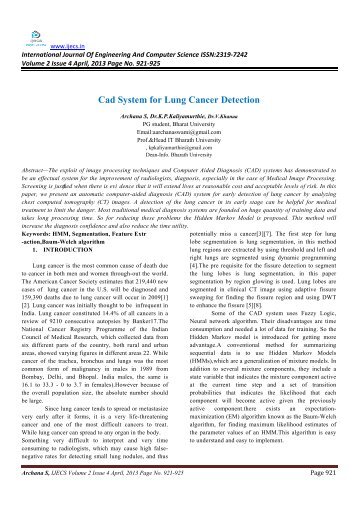 Cad System for Lung Cancer Detection - Ijecs
