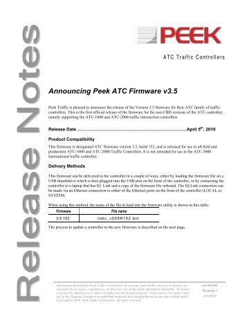 Release Notes: Peek ATC v3.5 Firmware - Peek Traffic