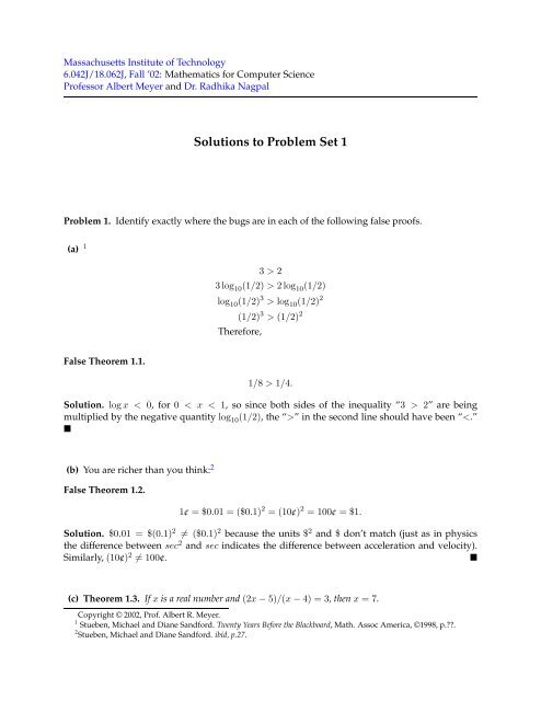 Solutions to Problem Set 1