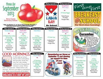 September 2013 Lunch Menu - Henry County Schools