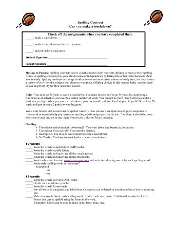 Spelling Contract Can you make a touchdown? Check off the ...