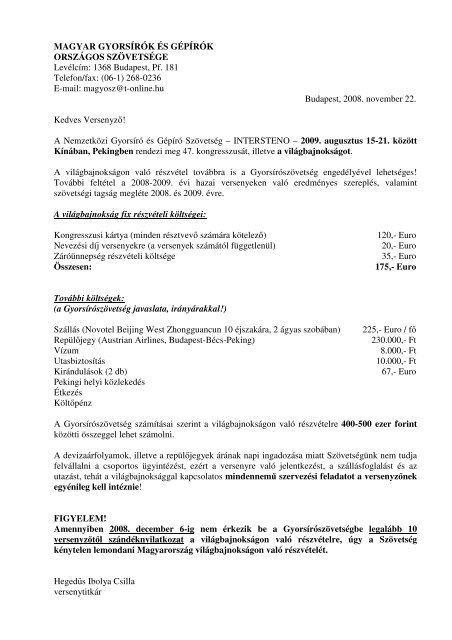 1368 Budapest, Pf. 181 Telefon/fax: (06-1) - Magyar GyorsÃ­rÃ³k Ã©s ...