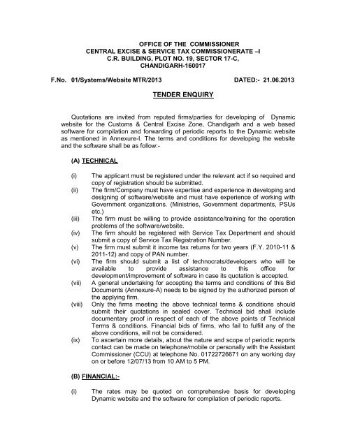 Tender Notice for Development of Dynamic ... - cexchd1.gov.in