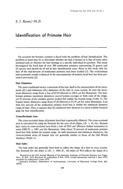 Identification of Primate Hair - Library