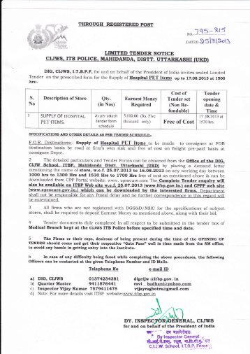 tender notice - Indo-Tibetan Border Police