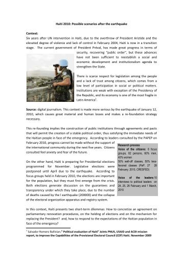Haiti 2010: Possible scenarios after the earthquake ... - Club of Madrid