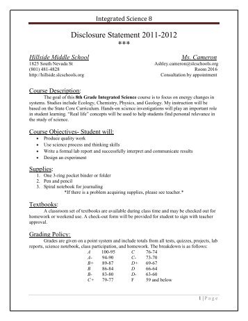 Integrated Science 8 - Hillside Middle School