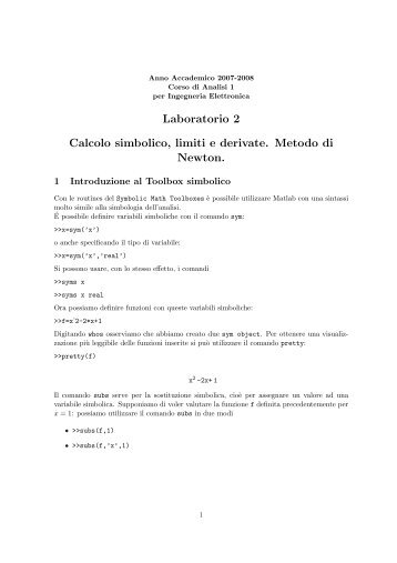 Laboratorio 2 Calcolo simbolico, limiti e derivate. Metodo di Newton.
