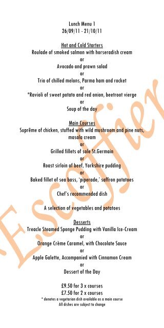 Lunch Menu 1 26/09/11 - 21/10/11 Hot and Cold Starters Roulade of ...