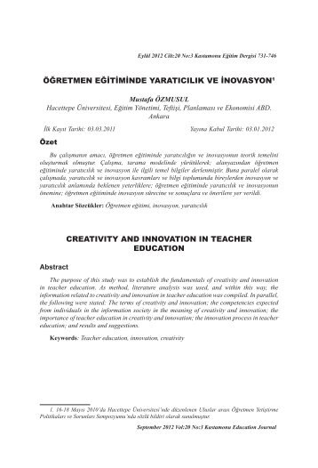 Öğretmen Eğitiminde Yaratıcılık Ve İnovasyon - KASTAMONU ...