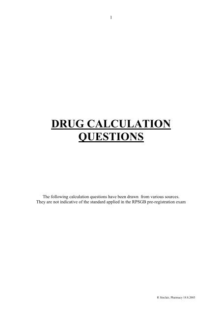 Prereg Drug Calculations Roy Sinclair Booklet 1