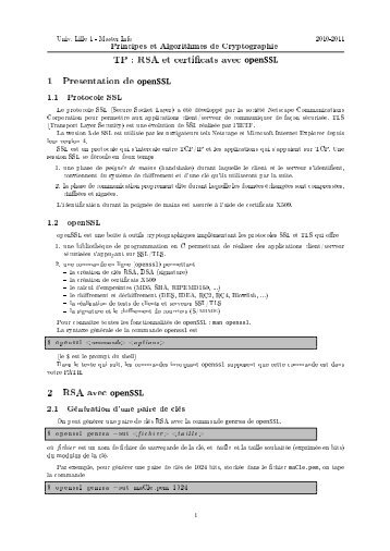 TP : RSA  et certificats avec openSSL  1 Presentation de ... - FIL
