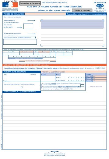 DÃ©claration de la TVA - ImprimÃ© nÂ° 3310-CA3 + notice - Amue