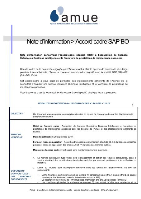 Note d'information > Accord cadre SAP BO - Amue