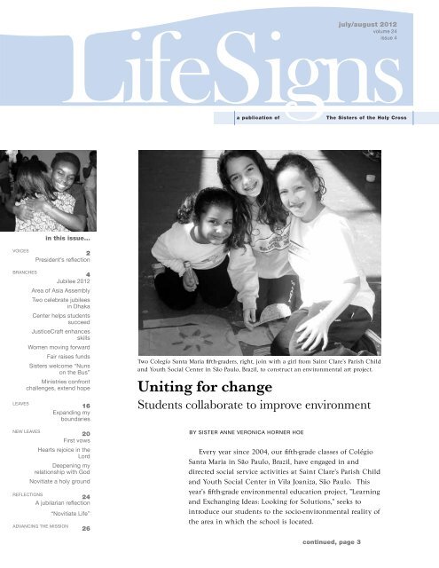 LifeSigns, July-Aug 2012 - Sisters of the Holy Cross