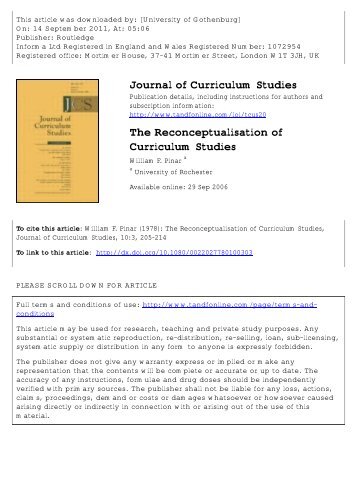 The Reconceptualisation of Curriculum Studies