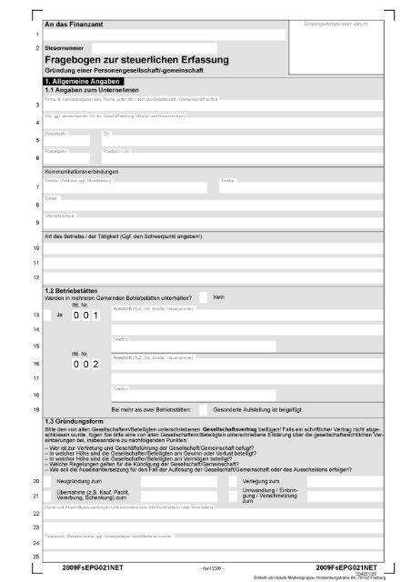 Fragebogen steuerliche Erfassung Personengesellschaft, PDF