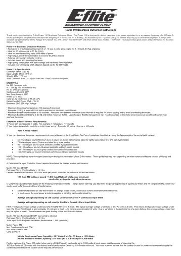 Power 110 Brushless Outrunner Instructions - Horizon Hobby