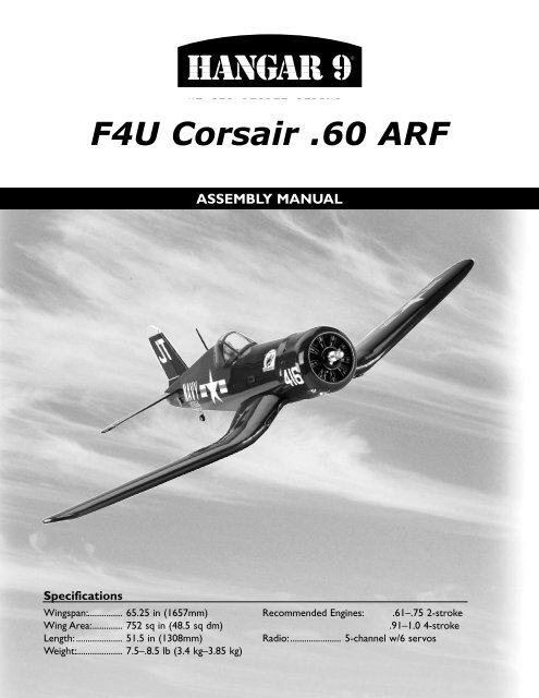 bede stempel metallisk Hangar 9 Corsair Manual - Horizon Hobby