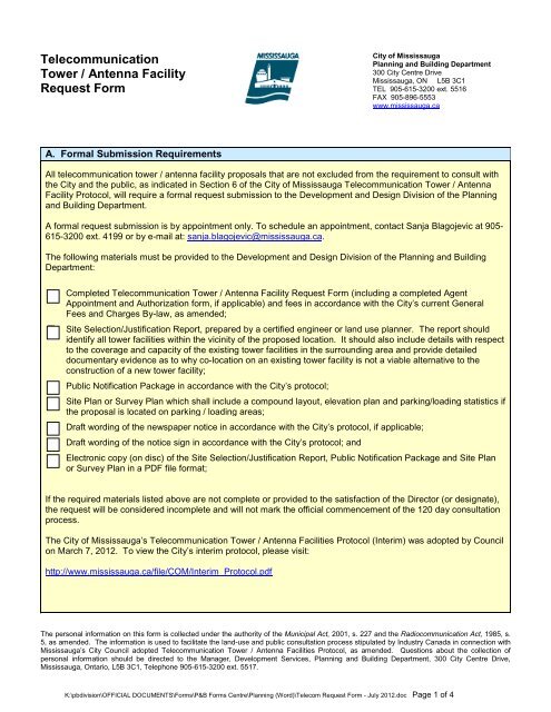 Telecommunication Form Telecommunication Tower / Antenna Facility Request Form - City of ...
