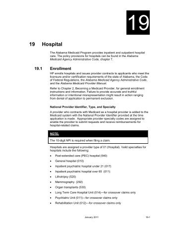 Chapter 19 Hospital - Alabama Medicaid Agency - Alabama.gov