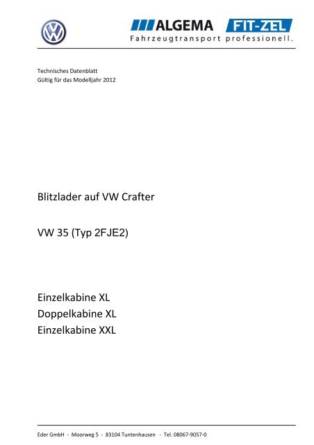 Blitzlader auf VW Crafter VW 35 (Typ 2FJE2 ... - ALGEMA