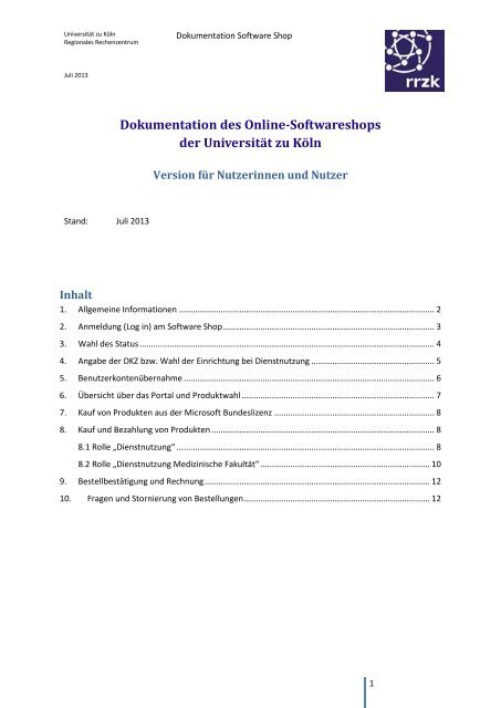 Dokumentation zum Einkauf im Software Shop (PDF, 867 kB) - RRZK