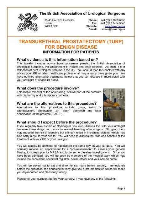 Transurethral Prostatectomy Turp For Benign Disease British