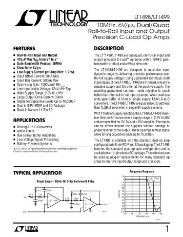 LT1498/LT1499 10MHz, 6V/µs, Dual/Quad Rail-to-Rail Input and ...