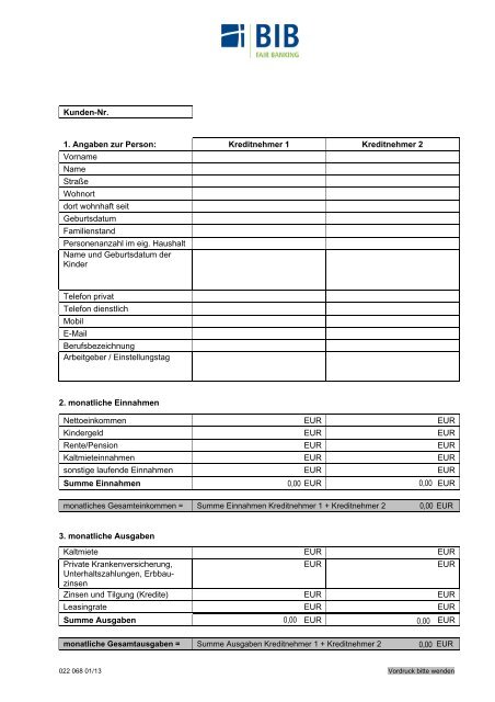 Selbstauskunft / Wirtschaftliche VerhÃ¤ltnisse