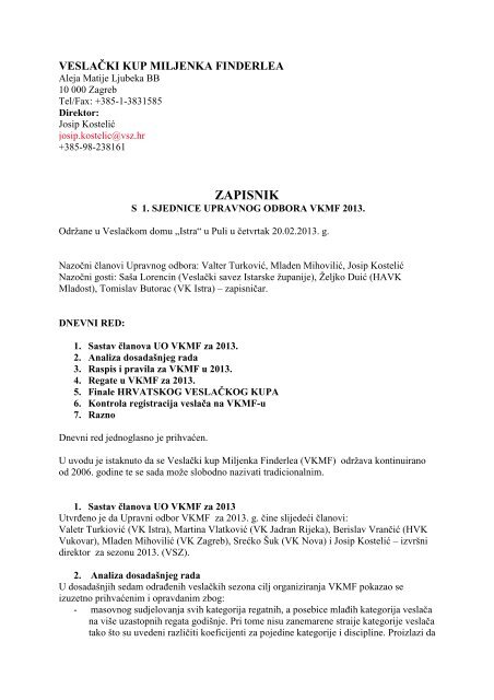 Zapisnik Veslaa Ki Savez Zagreba
