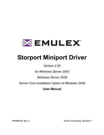 Emulex Storport Miniport Driver Core Kit Package Emulex Storport Miniport Driver Core Kit Package