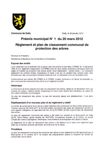 RÃ¨glement et plan de classement communal de protection ...  - Dully