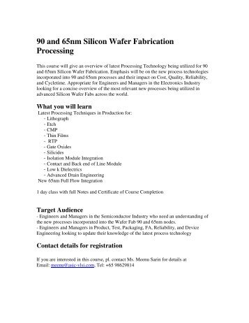 90 and 65nm Silicon Wafer Fabrication Processing - VLSI Consultancy