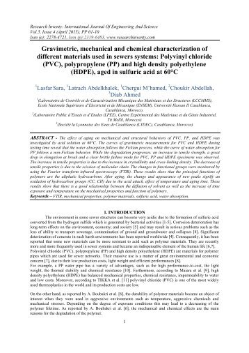 Gravimetric, mechanical and chemical characterization of different materials used in sewers systems: Polyvinyl chloride (PVC), polypropylene (PP) and high density polyethylene (HDPE), aged in sulfuric acid at 60°C