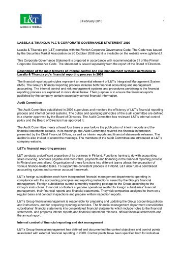 Corporate Governance Statement 2009 - Lassila & Tikanoja