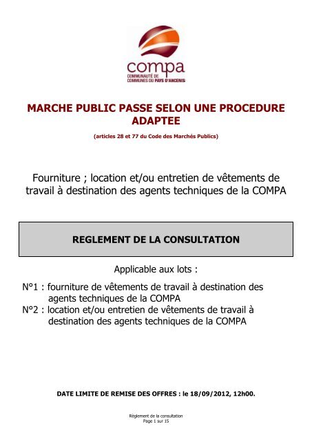 MARCHE PUBLIC PASSE SELON UNE PROCEDURE ... - Compa