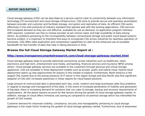 Cloud Storage Gateway (CSG) Market - Global Industry Analysis, Size, Share, Growth, Trends And Forecast 2014 – 2022