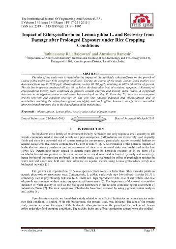 Impact of Ethoxysulfuron on Lemna gibba L. and Recovery from Damage after Prolonged Exposure under Rice Cropping Conditions