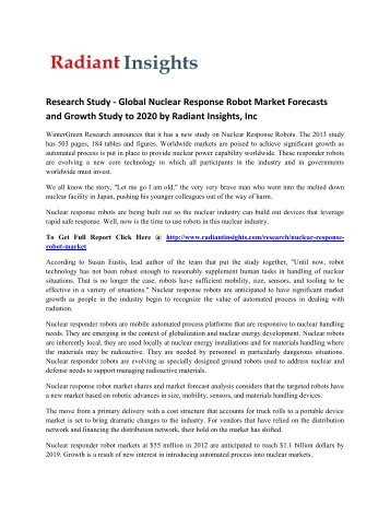 Global Nuclear Response Robot Market Analysis, Market Size, Competitive Trends: Radiant Insights, Inc