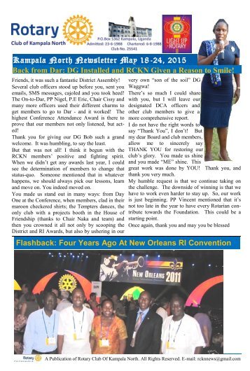 Kampala North Newsletter May 18-24, 2015