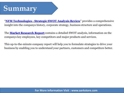 Aarkstore - NFM Technologies - Strategic SWOT Analysis Review