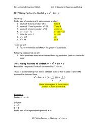 10-7 Using Factors to Sketch y = x 2 + bx + c notes