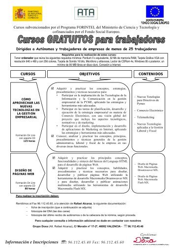 Cursos subvencionados por el Programa FORINTEL del Ministerio ...