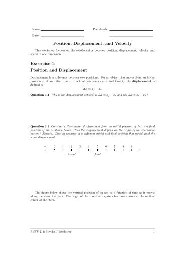 Position, Displacement, and Velocity Excercise 1: Position and ...