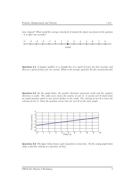 Position, Displacement, and Velocity Excercise 1: Position and ...