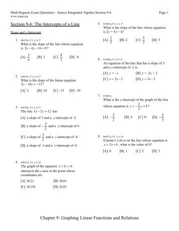 Chapter 9: Graphing Linear Functions and Relations Section 9-6 ...