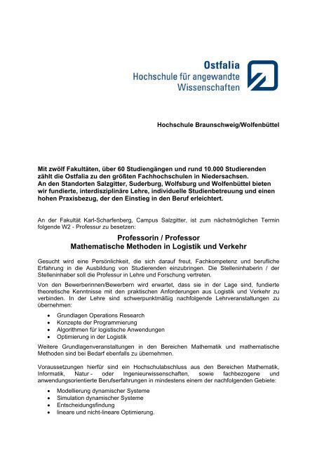 Professorin / Professor Mathematische Methoden in Logistik und ...