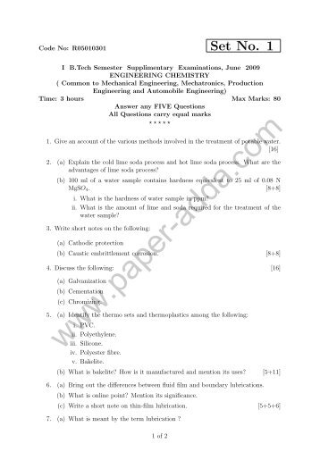 3. Previous Exam Question Papers - VITS-Chemistry
