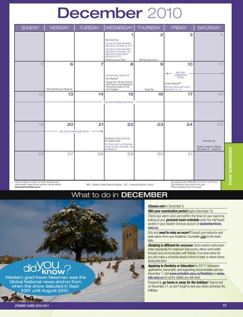 graduate - Academic Calendar - University of Western Ontario